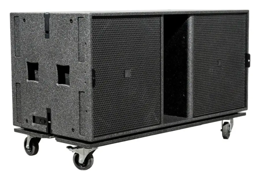 Avante ADB218 transport dolly with an ATS218 subwoofer loaded