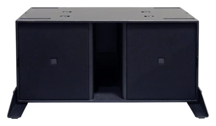 Avante ASB218 stabilizer bars fitted to an ATS218 subwoofer for ground stacking