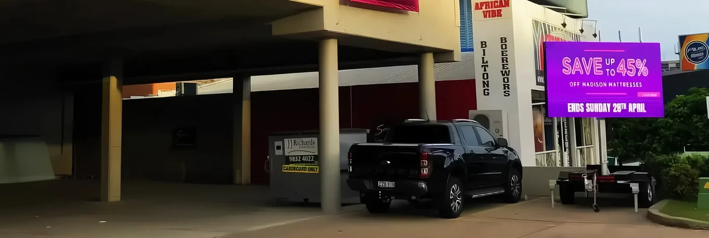 MOBO MB-5 Lite LED trailer running retail sale advertising outside a store