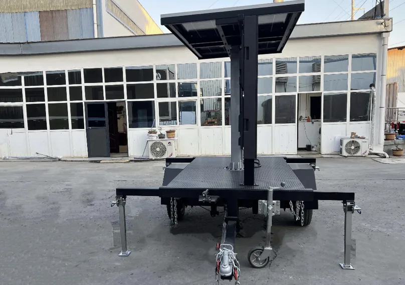 MOBO SAT-3 solar LED advertising trailer with rooftop solar panel and screen raised