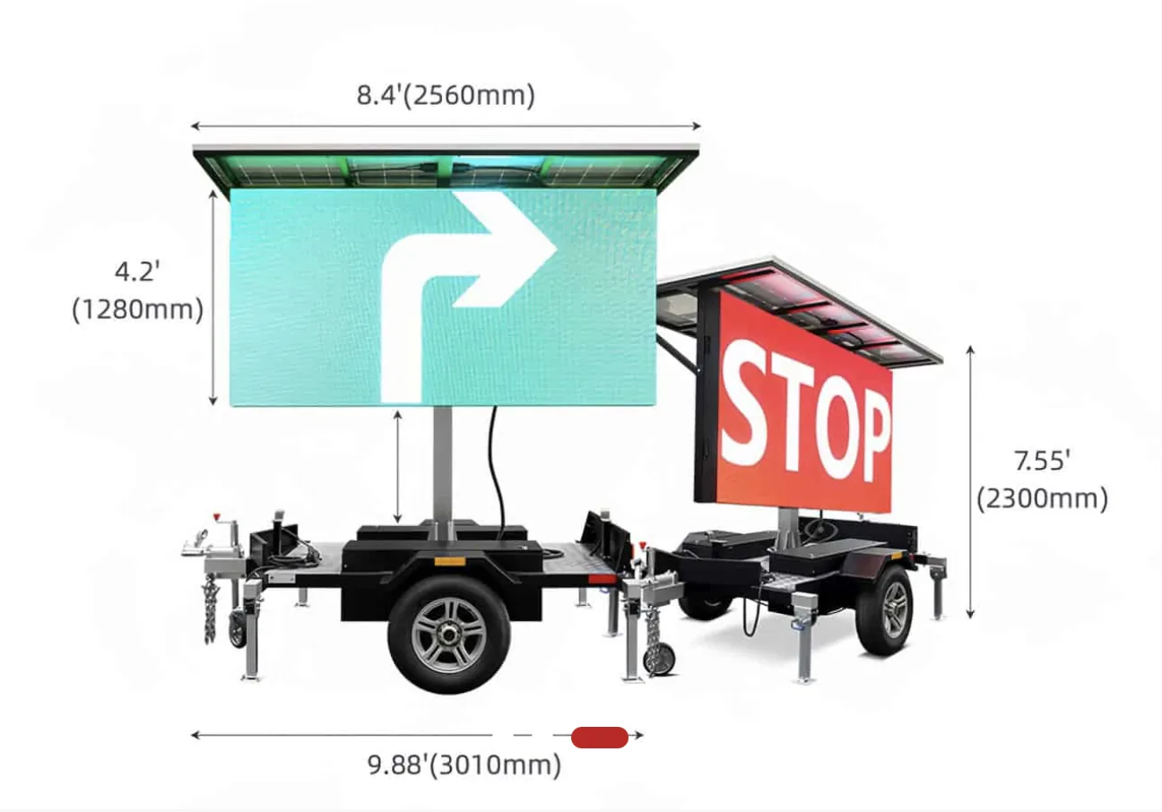 MOBO SAT-3 factory drawing showing the 8.4 by 4.2 foot screen and trailer dimensions
