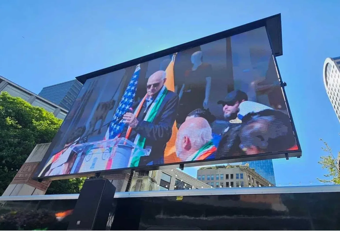 MOBO MB-22E enclosed LED trailer broadcasting a public address in Seattle