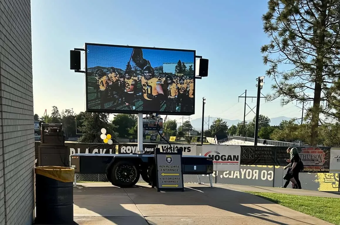 MOBO MB-5D double-sided LED screen trailer broadcasting live high school football in Utah